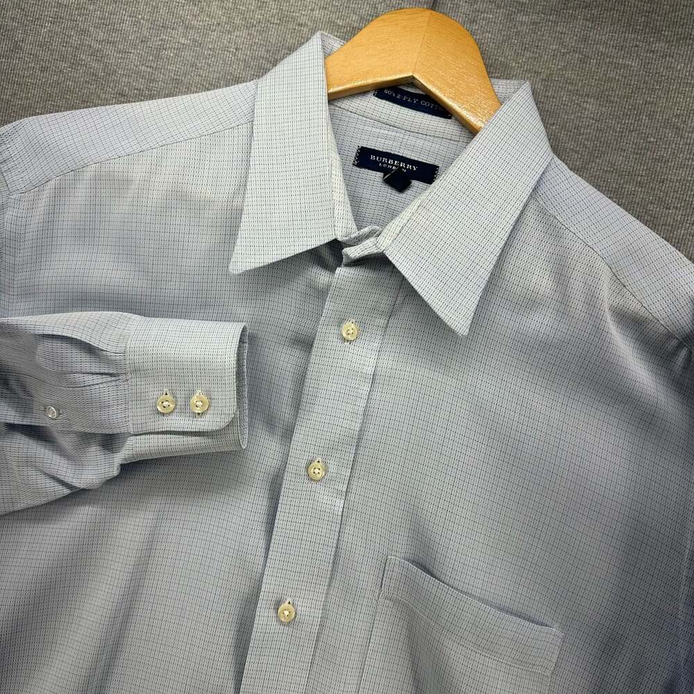 Burberry London Mens 80s 2-Ply Cotton Dress Shirt Light Blue Stripe Size 15.5 33